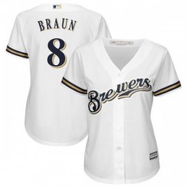 Milwaukee Brewers #8 Ryan Braun White Womens Fashion Stitched MLB Jersey