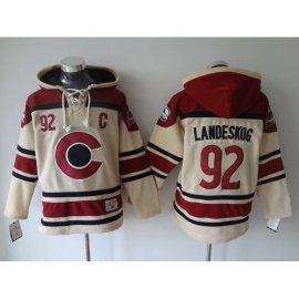 Colorado Avalanche #92 Gabriel Landeskog Cream Sawyer Hooded Sweatshirt Stitched NHL Jersey