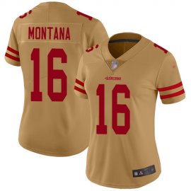 Nike San Francisco 49ers #16 Joe Montana Gold Womens Stitched NFL Limited Inverted Legend Jersey
