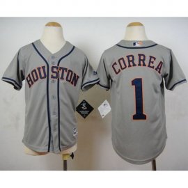 Houston Astros #1 Carlos Correa Grey Cool Base Stitched Youth MLB Jersey
