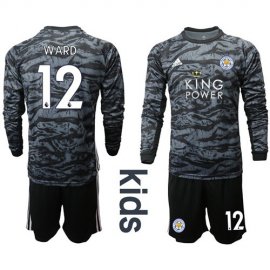 Leicester City #12 Ward Black Goalkeeper Long Sleeves Kid Soccer Club Jersey