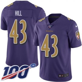 Nike Baltimore Ravens #43 Justice Hill Purple Youth Stitched NFL Limited Rush 100th Season Jersey