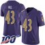 Nike Baltimore Ravens #43 Justice Hill Purple Youth Stitched NFL Limited Rush 100th Season Jersey