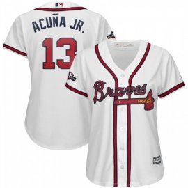 Atlanta Braves #13 Ronald Acuna Jr. Majestic Womens 2019 Postseason Official Cool Base Player Jersey White