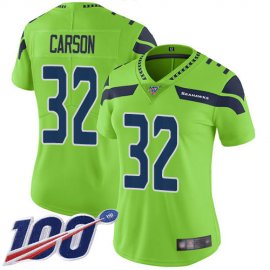 Nike Seattle Seahawks #32 Chris Carson Green Womens Stitched NFL Limited Rush 100th Season Jersey