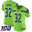 Nike Seattle Seahawks #32 Chris Carson Green Womens Stitched NFL Limited Rush 100th Season Jersey