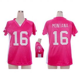 Nike San Francisco 49ers #16 Joe Montana Pink Draft Him Name & Number Top Womens Stitched NFL Elite Jersey