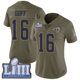 Nike Los Angeles Rams #16 Jared Goff Olive Super Bowl LIII Bound Womens Stitched NFL Limited 2017 Salute to Service Jersey