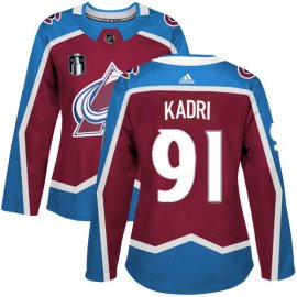 Adidas Colorado Avalanche #91 Nazem Kadri Burgundy Womens 2022 Stanley Cup Final Patch Home Authentic Stitched NHL Jersey Womens