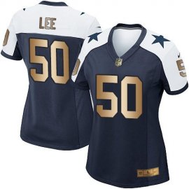 Nike Dallas Cowboys #50 Sean Lee Navy Blue Thanksgiving Throwback Womens Stitched NFL Elite Gold Jersey