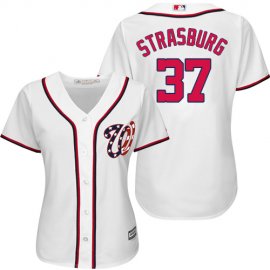 Washington Nationals #37 Stephen Strasburg White Womens Fashion Stitched MLB Jersey