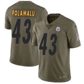 Nike Pittsburgh Steelers #43 Troy Polamalu Olive Mens Stitched NFL Limited 2017 Salute to Service Jersey