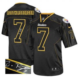 Nike Pittsburgh Steelers #7 Ben Roethlisberger Lights Out Black Mens Stitched NFL Elite Autographed Jersey
