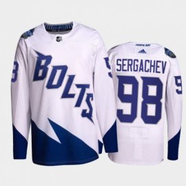 Adidas Tampa Bay Lightning #98 Mikhail Sergachev Mens 2022 Stadium Series Authentic NHL Jersey – White Mens