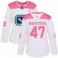 Adidas Vancouver Canucks #47 Sven Baertschi White/Pink Authentic Fashion Womens Stitched NHL Jersey