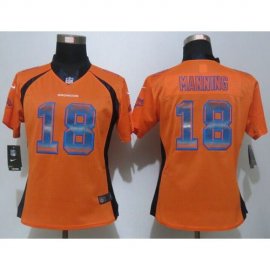 Nike Denver Broncos #18 Peyton Manning Orange Team Color Womens Stitched NFL Elite Strobe Jersey