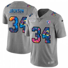Las Vegas Raiders #34 Bo Jackson Mens Nike Multi-Color 2020 NFL Crucial Catch NFL Jersey Greyheather
