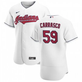 Cleveland Indians #59 Carlos Carrasco Mens Nike White Home 2020 Authentic Team MLB Jersey