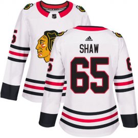 Adidas Chicago Blackhawks #65 Andrew Shaw White Road Authentic Womens Stitched NHL Jersey