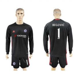 Chelsea #1 Begovic Black Goalkeeper Long Sleeves Soccer Club Jersey