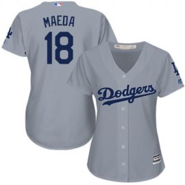 Los Angeles Dodgers #18 Kenta Maeda Grey Alternate Road Womens Stitched MLB Jersey