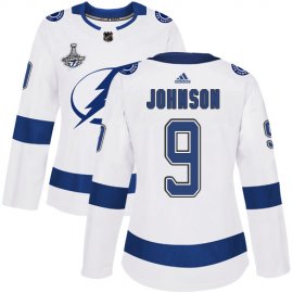 Adidas Tampa Bay Lightning #9 Tyler Johnson White Road Authentic Womens 2020 Stanley Cup Champions Stitched NHL Jersey