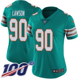 Nike Miami Dolphins #90 Shaq Lawson Aqua Green Alternate Womens Stitched NFL 100th Season Vapor Untouchable Limited Jersey