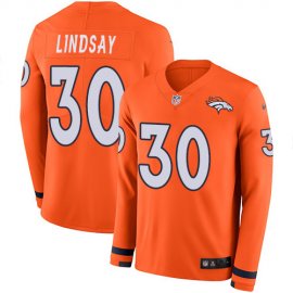Nike Denver Broncos #30 Phillip Lindsay Orange Team Color Youth Stitched NFL Limited Therma Long Sleeve Jersey