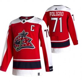Columbus Blue Jackets #71 Nick Foligno Red Mens Adidas 2020-21 Reverse Retro Alternate NHL Jersey