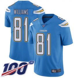 Nike Los Angeles Chargers #81 Mike Williams Electric Blue Alternate Mens Stitched NFL 100th Season Vapor Limited Jersey