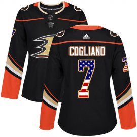 Adidas Anaheim Ducks #7 Andrew Cogliano Black Home Authentic USA Flag Womens Stitched NHL Jersey