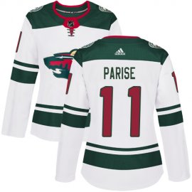 Adidas Minnesota Wild #11 Zach Parise White Road Authentic Womens Stitched NHL Jersey
