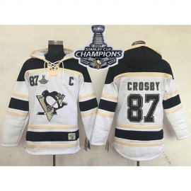 Pittsburgh Penguins #87 Sidney Crosby White Sawyer Hooded Sweatshirt 2017 Stanley Cup Finals Champions Stitched NHL Jersey