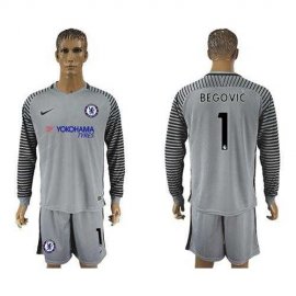 Chelsea #1 Begovic Grey Goalkeeper Long Sleeves Soccer Club Jersey