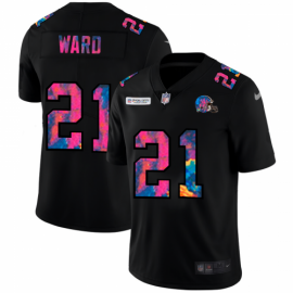 Cleveland Browns #21 Denzel Ward Mens Nike Multi-Color Black 2020 NFL Crucial Catch Vapor Untouchable Limited Jersey