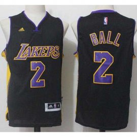 Los Angeles Lakers #2 Lonzo Ball Black(Purple NO.) Stitched NBA Jersey