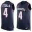 Nike New England Patriots #4 Jarrett Stidham Navy Blue Team Color Mens Stitched NFL Limited Tank Top Jersey