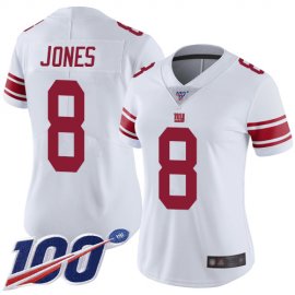 Nike New York Giants #8 Daniel Jones White Womens Stitched NFL 100th Season Vapor Limited Jersey