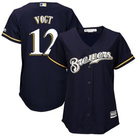 Milwaukee Brewers #12 Stephen Vogt Navy Blue Alternate Womens Stitched MLB Jersey