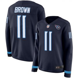 Nike Tennessee Titans #11 A.J. Brown Navy Blue Team Color Womens Stitched NFL Limited Therma Long Sleeve Jersey