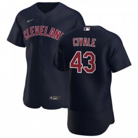 Cleveland Indians #43 Aaron Civale Mens Nike Navy Alternate 2020 Authentic Player MLB Jersey