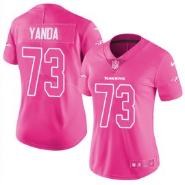 Nike Baltimore Ravens #73 Marshal Yanda Pink Womens Stitched NFL Limited Rush Fashion Jersey