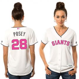 San Francisco Giants #28 Buster Posey White Mothers Day Cool Base Womens Stitched MLB Jersey