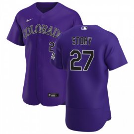 Colorado Rockies #27 Trevor Story Mens Nike Purple Alternate 2020 Authentic Player MLB Jersey