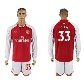 Arsenal #33 Cech Red Home Long Sleeves Soccer Club Jersey