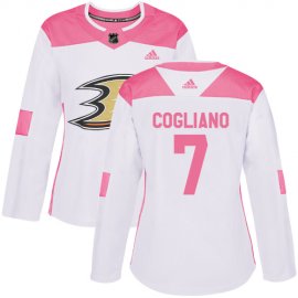 Adidas Anaheim Ducks #7 Andrew Cogliano White/Pink Authentic Fashion Womens Stitched NHL Jersey
