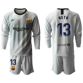 Barcelona #13 Neto Grey Goalkeeper Long Sleeves Soccer Club Jersey