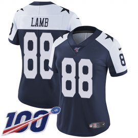 Nike Dallas Cowboys #88 CeeDee Lamb Navy Blue Thanksgiving Womens Stitched NFL 100th Season Vapor Throwback Limited Jersey
