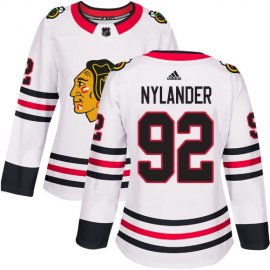 Adidas Chicago Blackhawks #92 Alexander Nylander White Road Authentic Womens Stitched NHL Jersey