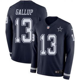 Nike Dallas Cowboys #13 Michael Gallup Navy Blue Team Color Mens Stitched NFL Limited Therma Long Sleeve Jersey